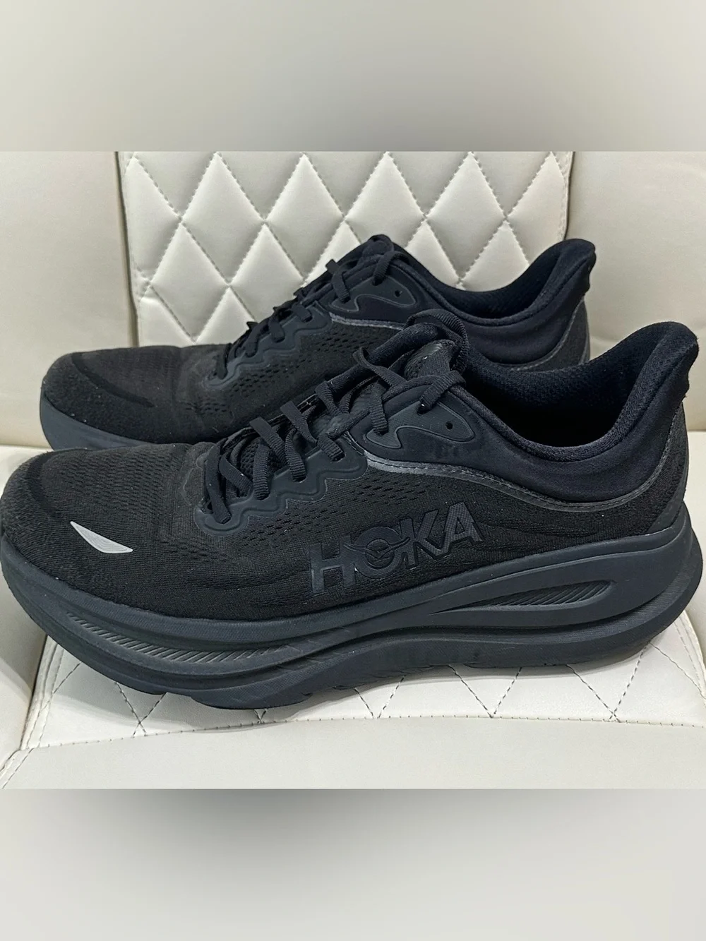 HOKA Bondi 9 running shoes triple black size 12 4E extra wide